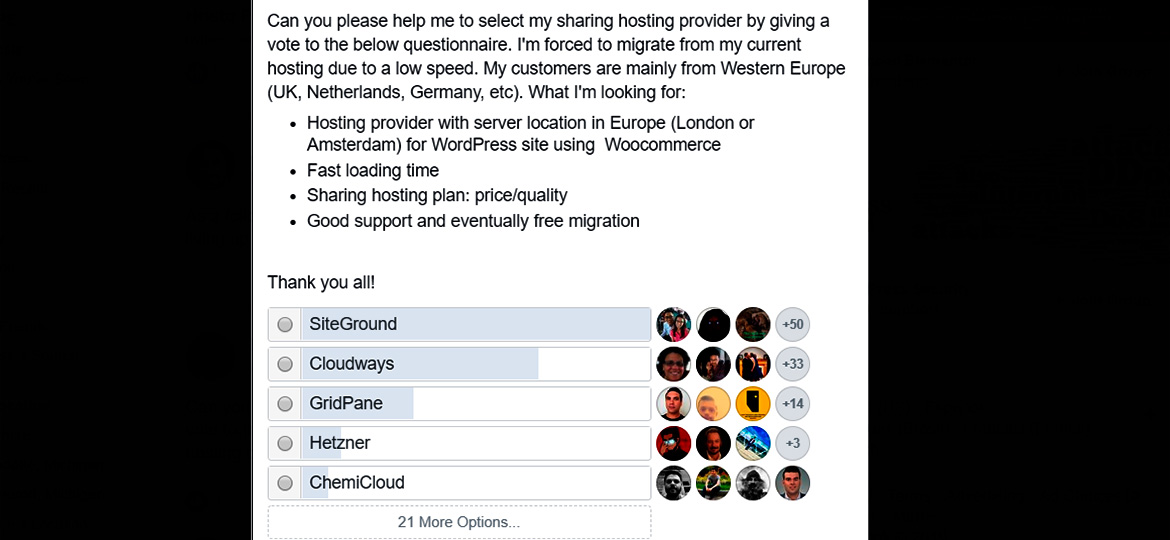 Recommended WordPress Hosting Provider Facebook Poll