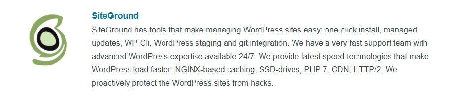 WordPress Recommends SiteGround