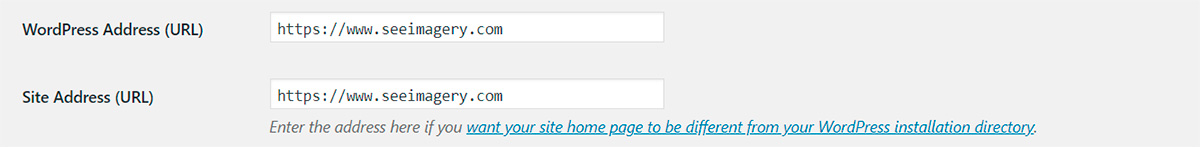 Essential settings - Your WordPress and Site Address URLs