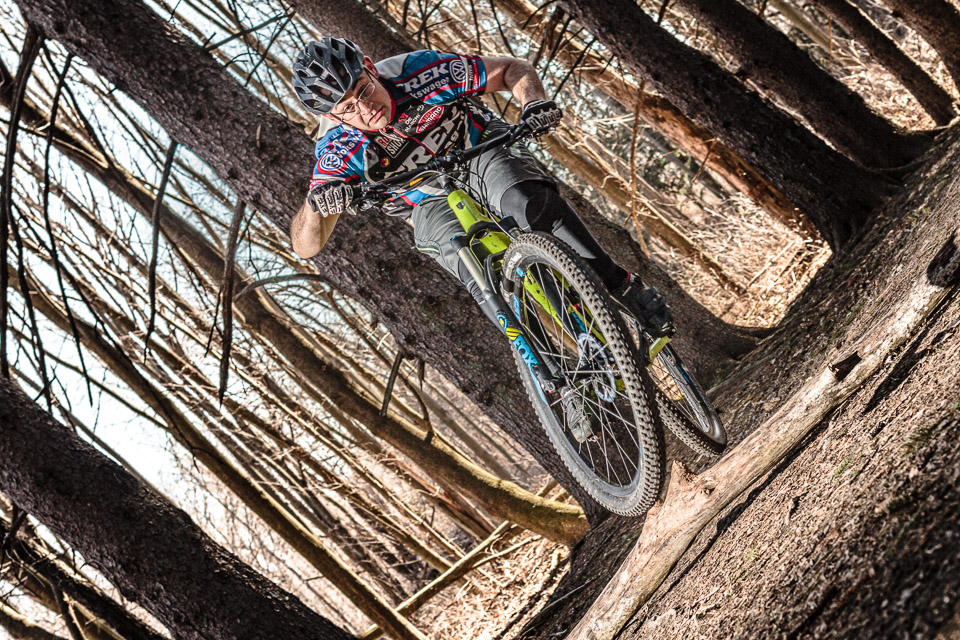 freeze action of mountain biker